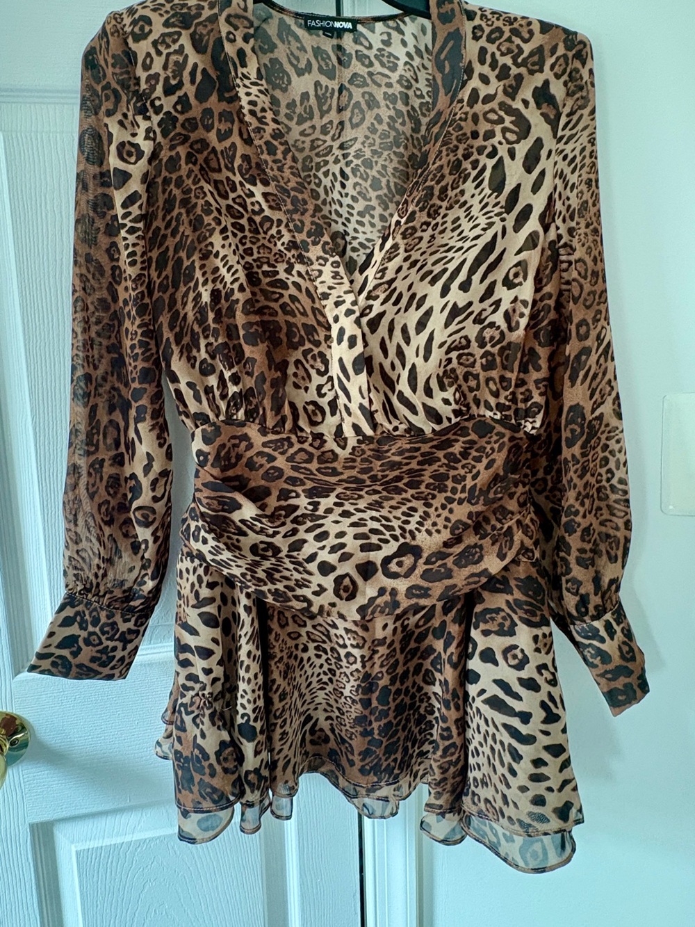 Fashion Nova Brown Leopard Print Wrap Blouse